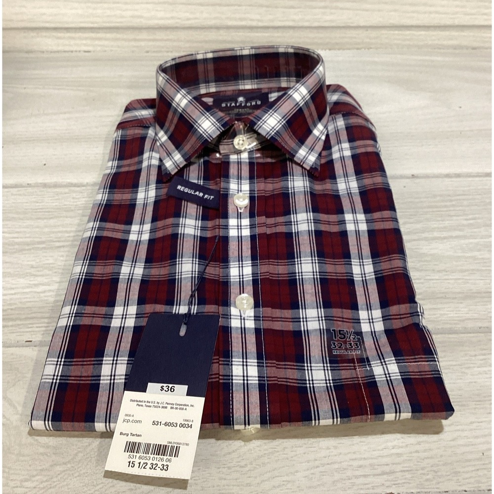 STAFFORD Men's (Size 15.5 x‎ 32-33) Long Sleeve Collar Button Down Shirt 16I
